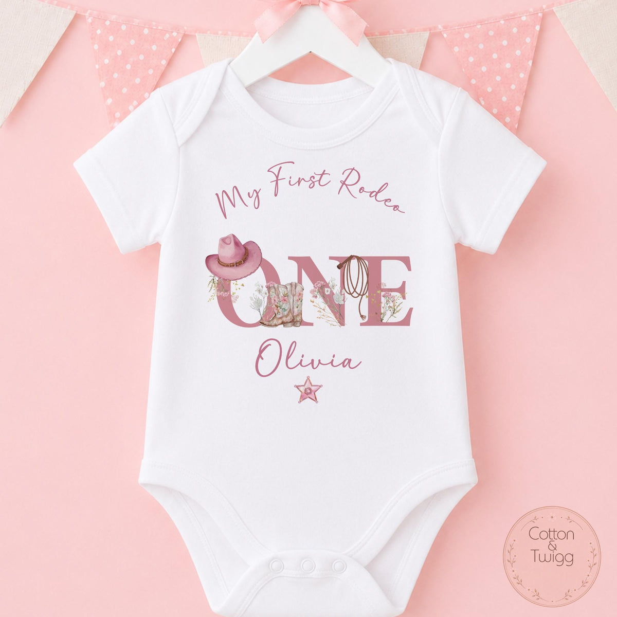 Pink Cowgirl "ONE" My First Rodeo Personalised Birthday Outfit