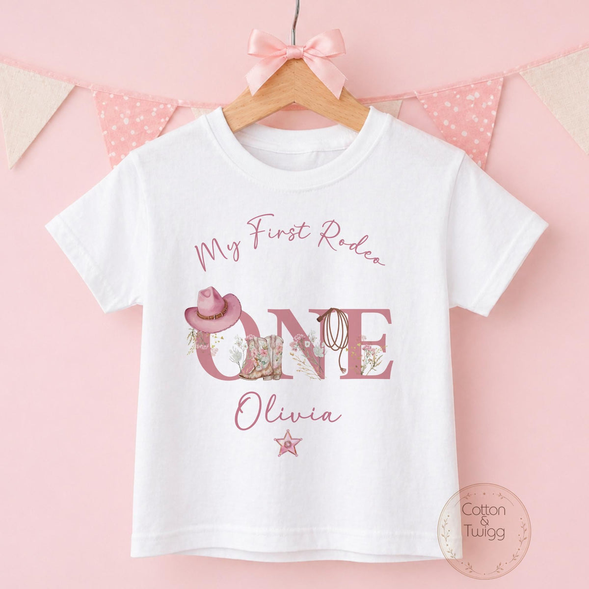 Pink Cowgirl "ONE" My First Rodeo Personalised Birthday Outfit