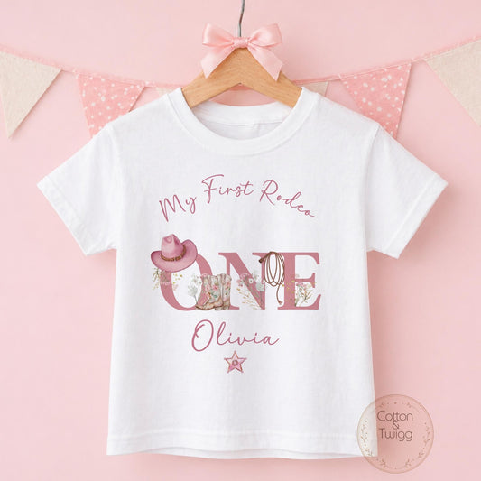 Pink Cowgirl "ONE" My First Rodeo Personalised Birthday Outfit