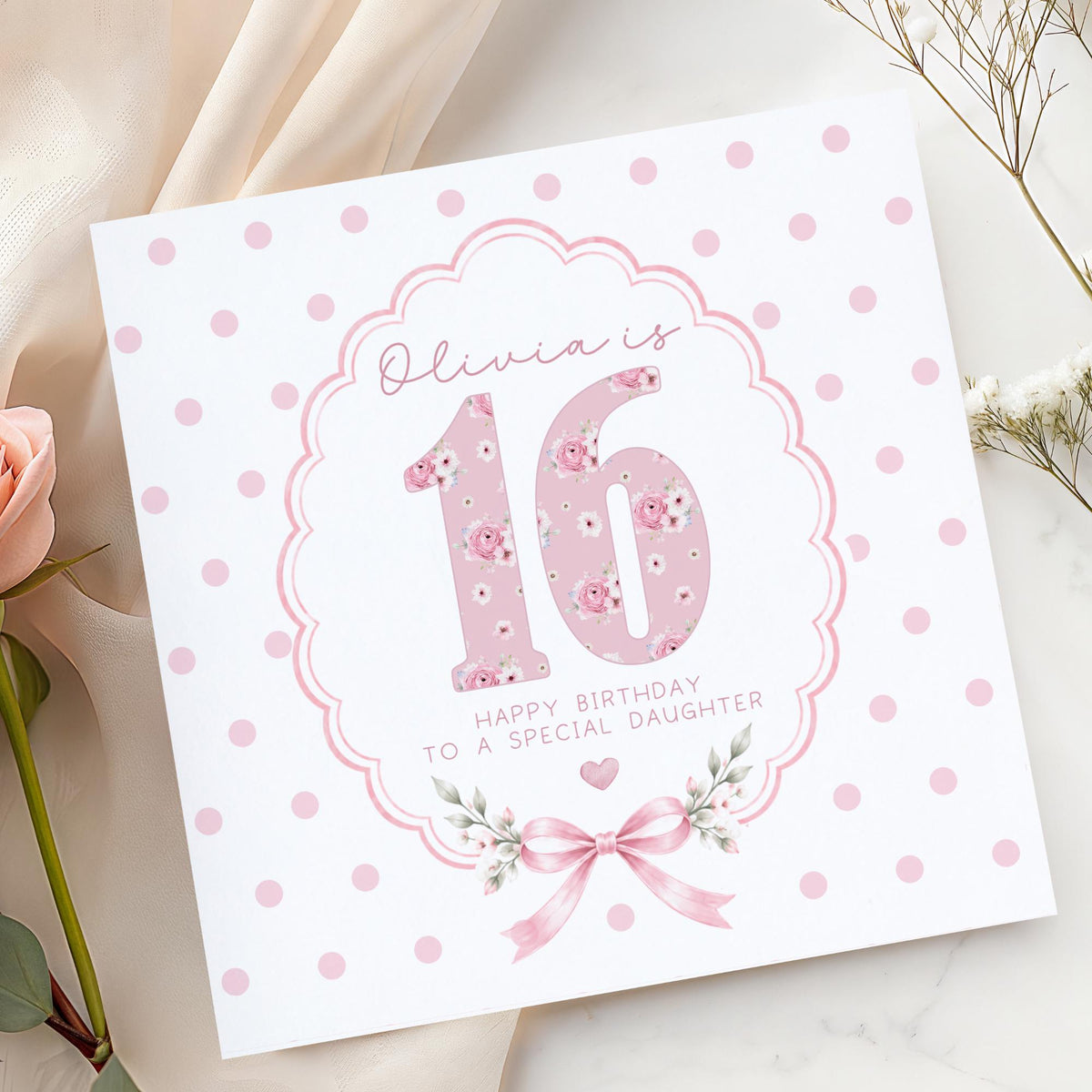 Pink Floral Numbers & Bow 21st Birthday Card – photo 3