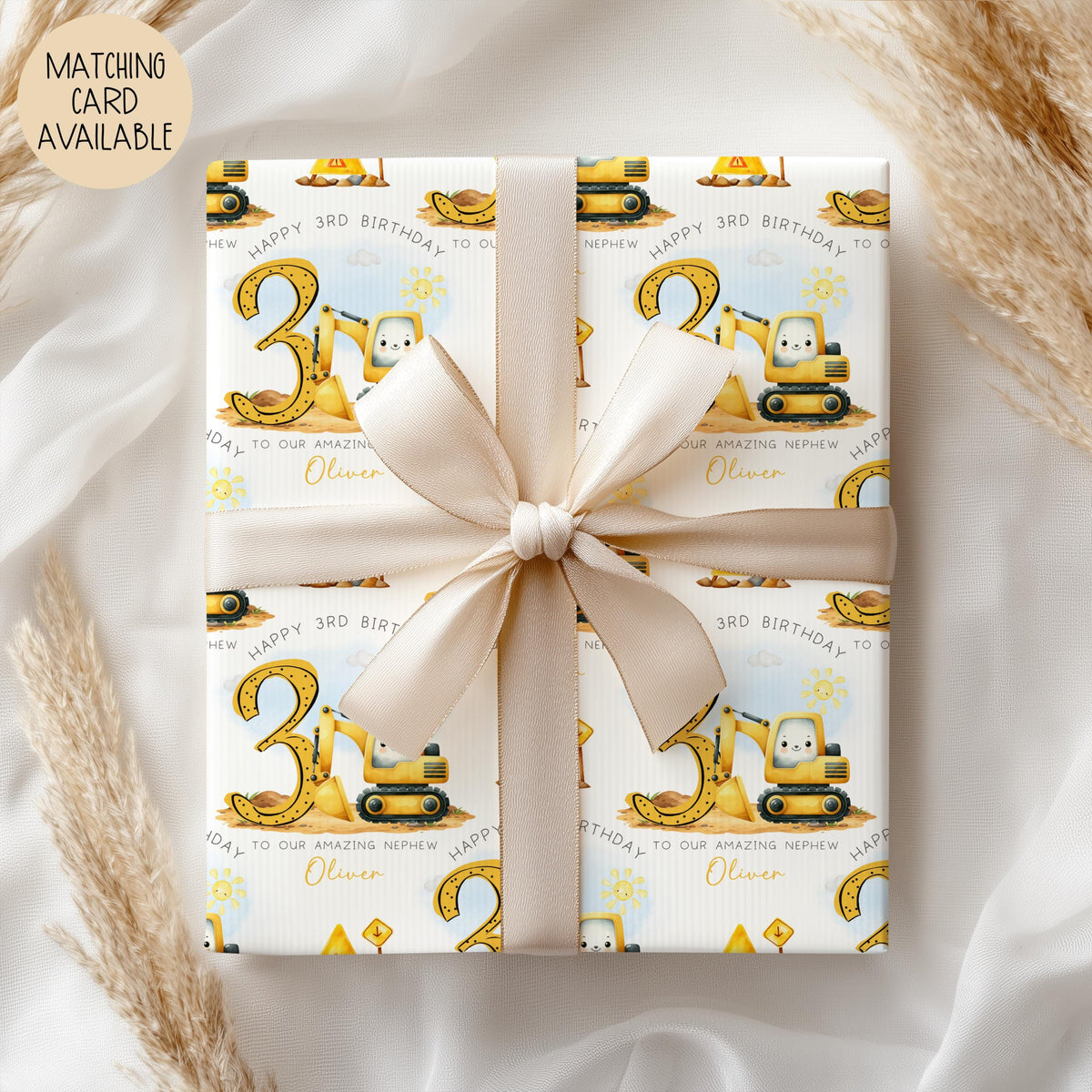 Kids yellow digger 1st birthday wrapping paper