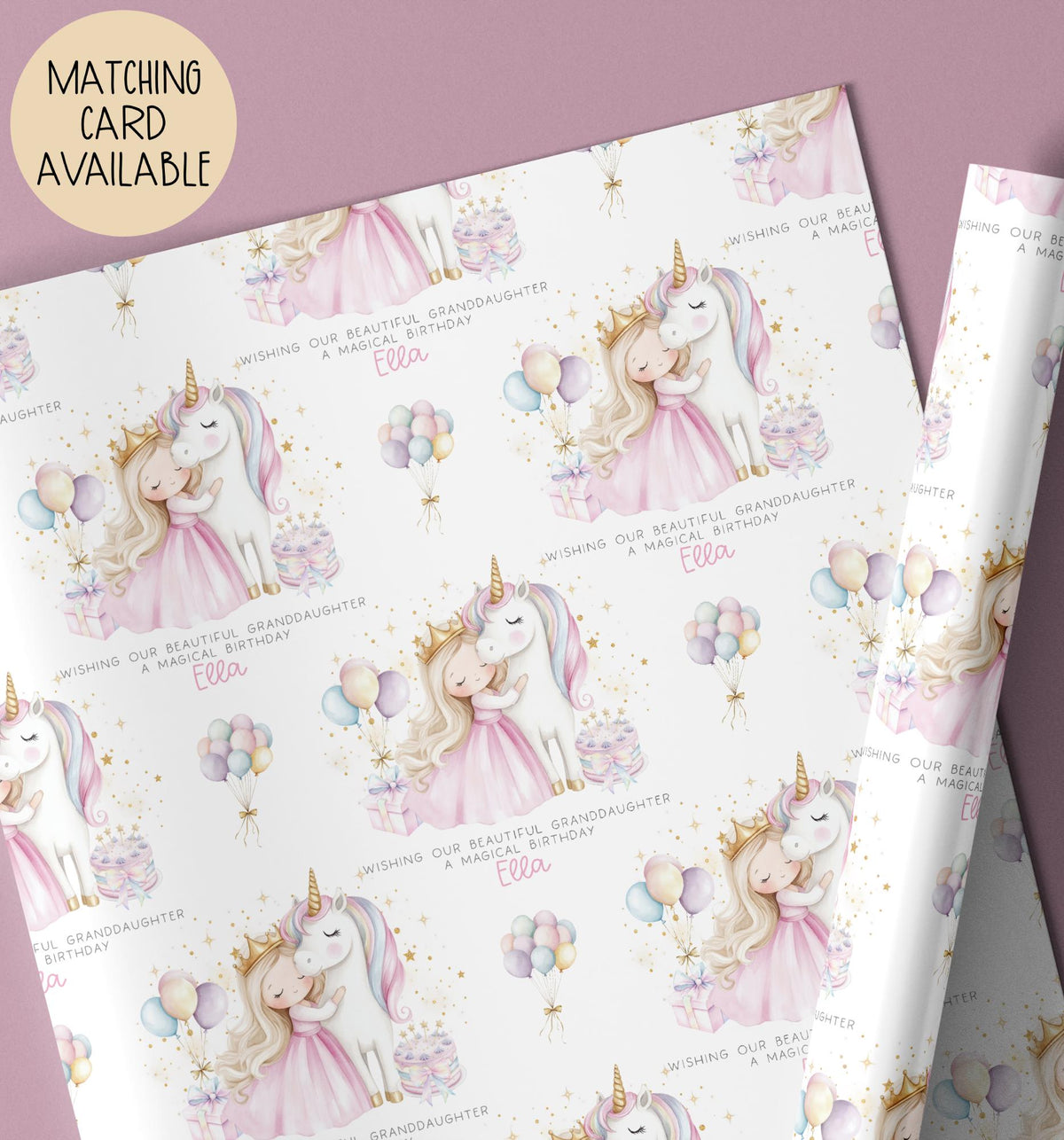 Girls pink unicorn birthday wrapping paper