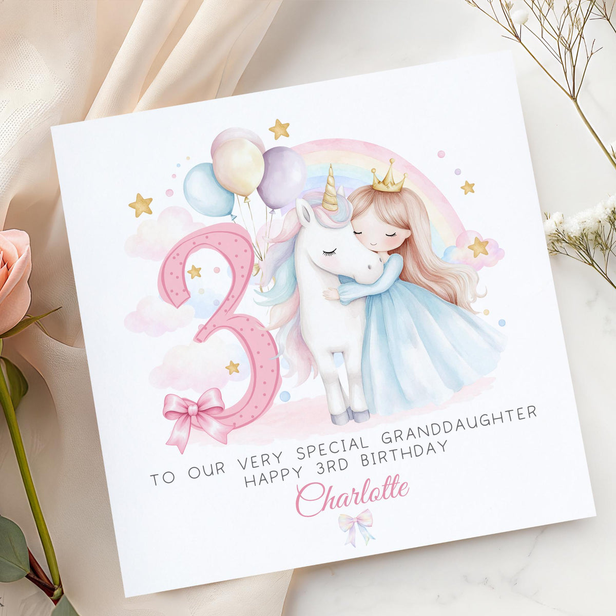 Kids unicorn 3rd birthday wrapping paper