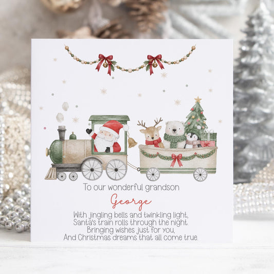 Santa Train Unisex Baby's First Christmas Card for Boys or Girls – Cotton and Twigg