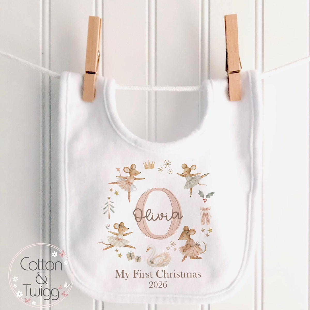 Ballerina Mice Initial Baby's First Christmas Sleepsuit, Vest & Bib
