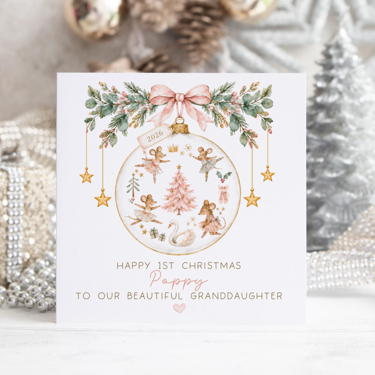 Ballerina Mice Bauble Baby's First Christmas Card 2026 for Baby Girl – photo 2