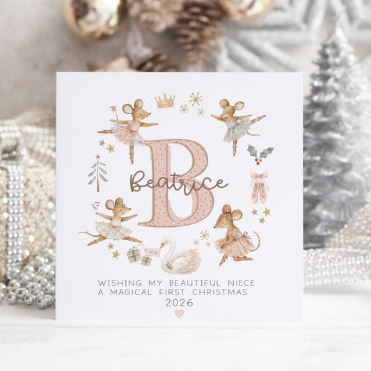 Ballerina Mice Initial Christmas Card for Girls – Cotton and Twigg