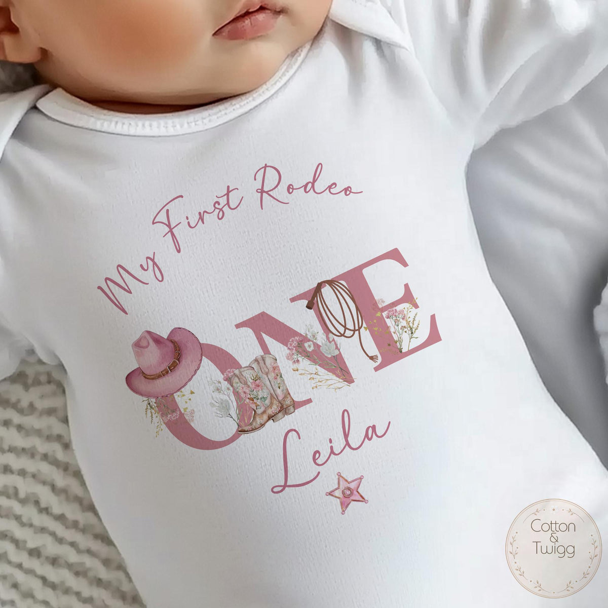 Pink Cowgirl "ONE" My First Rodeo Personalised Birthday Outfit