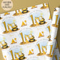 Kids yellow digger 1st birthday wrapping paper
