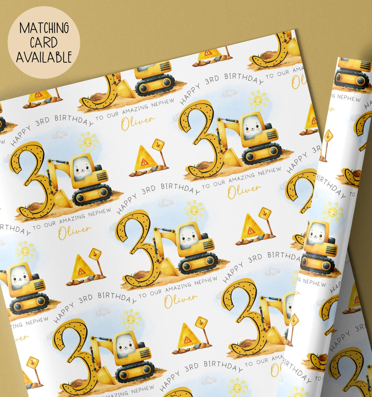Kids yellow digger 1st birthday wrapping paper