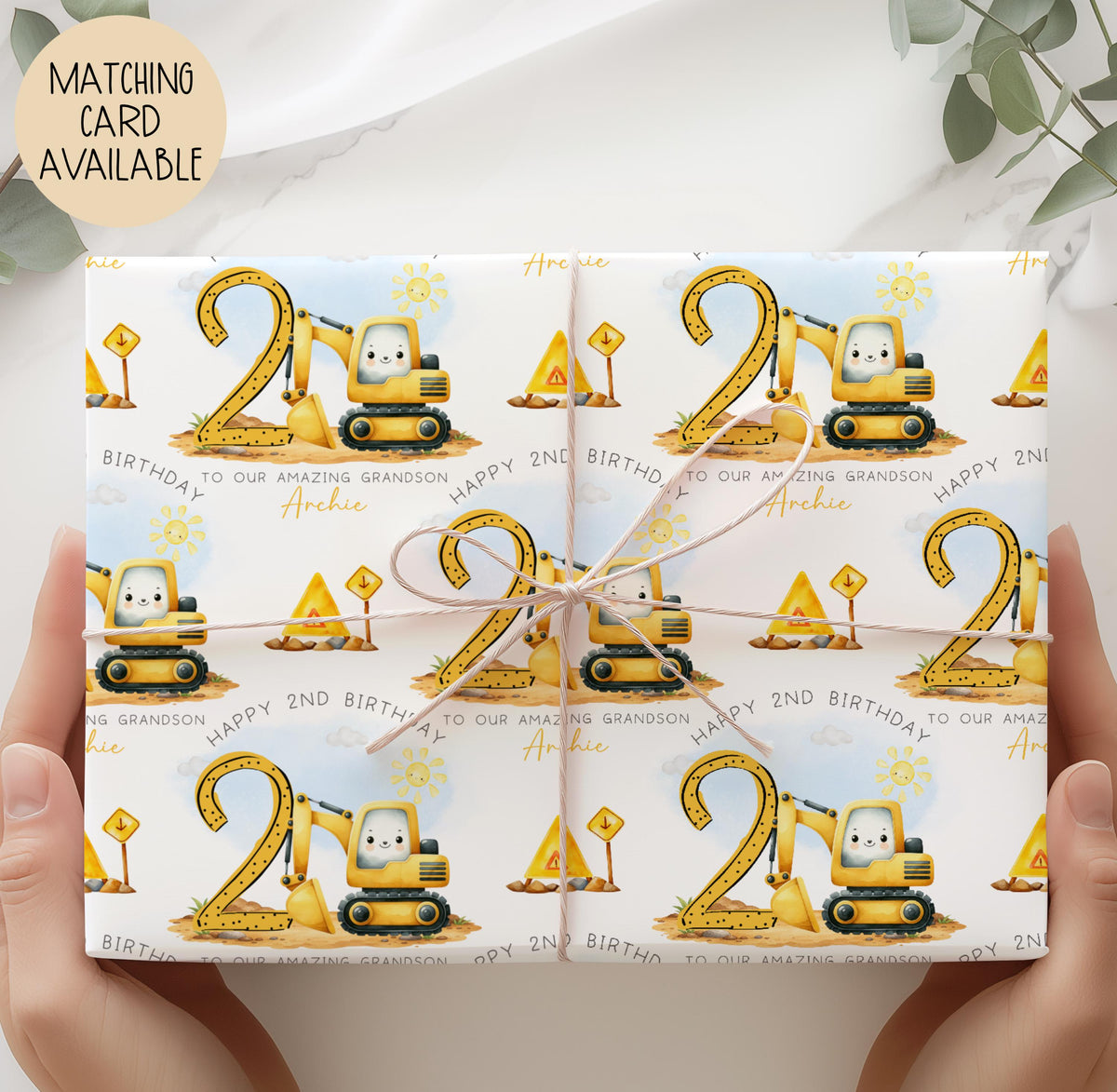 Kids yellow digger 1st birthday wrapping paper