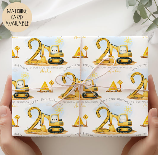 Kids yellow digger 1st birthday wrapping paper