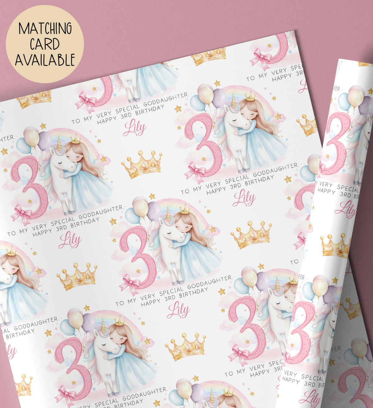 Kids unicorn 3rd birthday wrapping paper