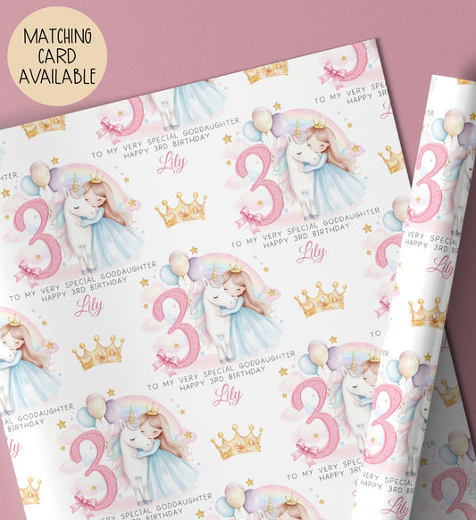 Kids unicorn 3rd birthday wrapping paper