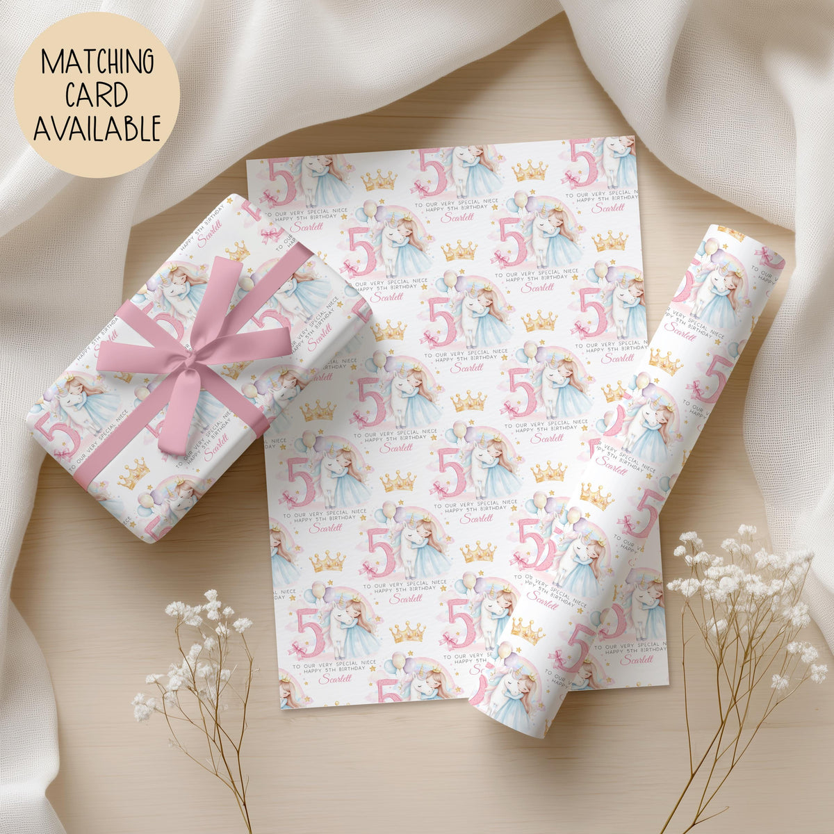 Kids unicorn 3rd birthday wrapping paper