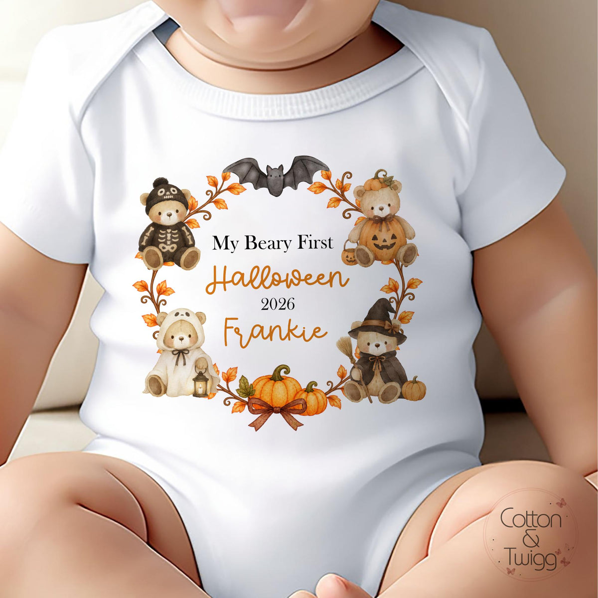 My Beary First Halloween Teddy Bear – Personalised Sleepsuit, Vest & Bib