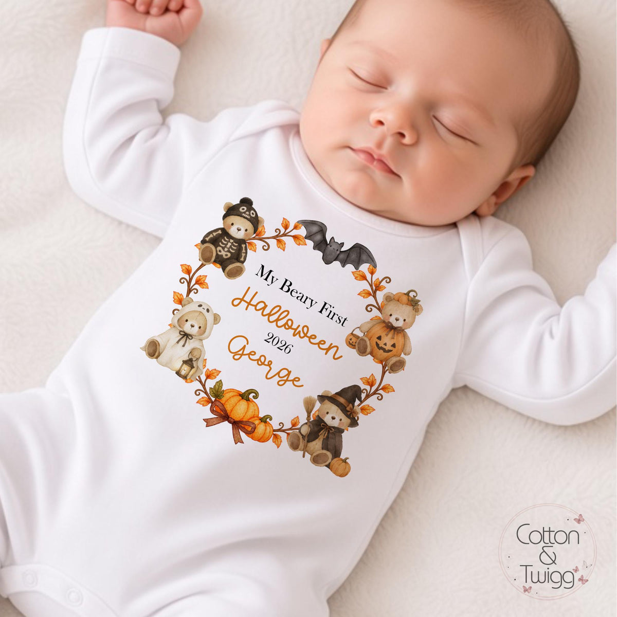 My Beary First Halloween Teddy Bear – Personalised Sleepsuit, Vest & Bib