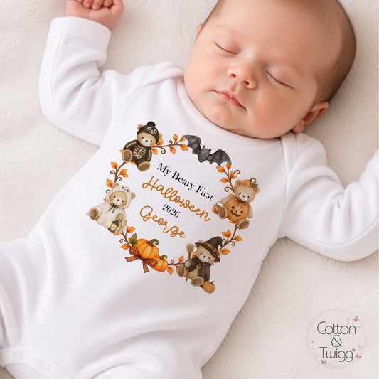 My Beary First Halloween Teddy Bear – Personalised Sleepsuit, Vest & Bib