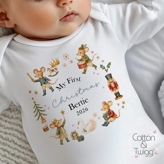 Nutcracker Mice Baby's First Christmas Sleepsuit, Vest & Bib