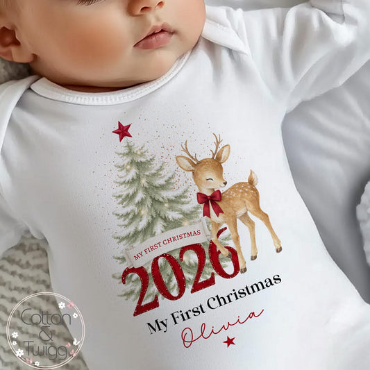 Christmas Deer Baby's First Christmas Sleepsuit, Vest & Bib