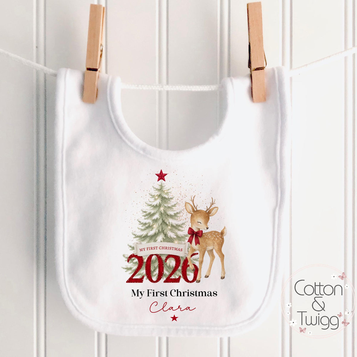 Christmas Deer Baby's First Christmas Sleepsuit, Vest & Bib