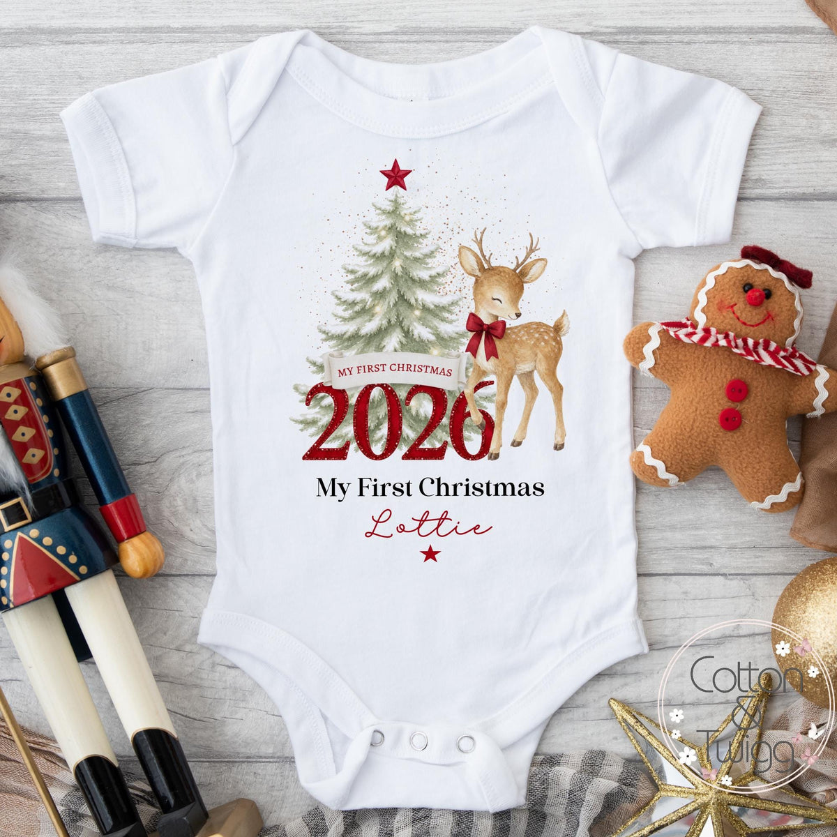 Christmas Deer Baby's First Christmas Sleepsuit, Vest & Bib