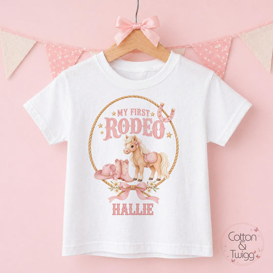 Pink Pony Cowgirl My First Rodeo Personalised Birthday Outfit