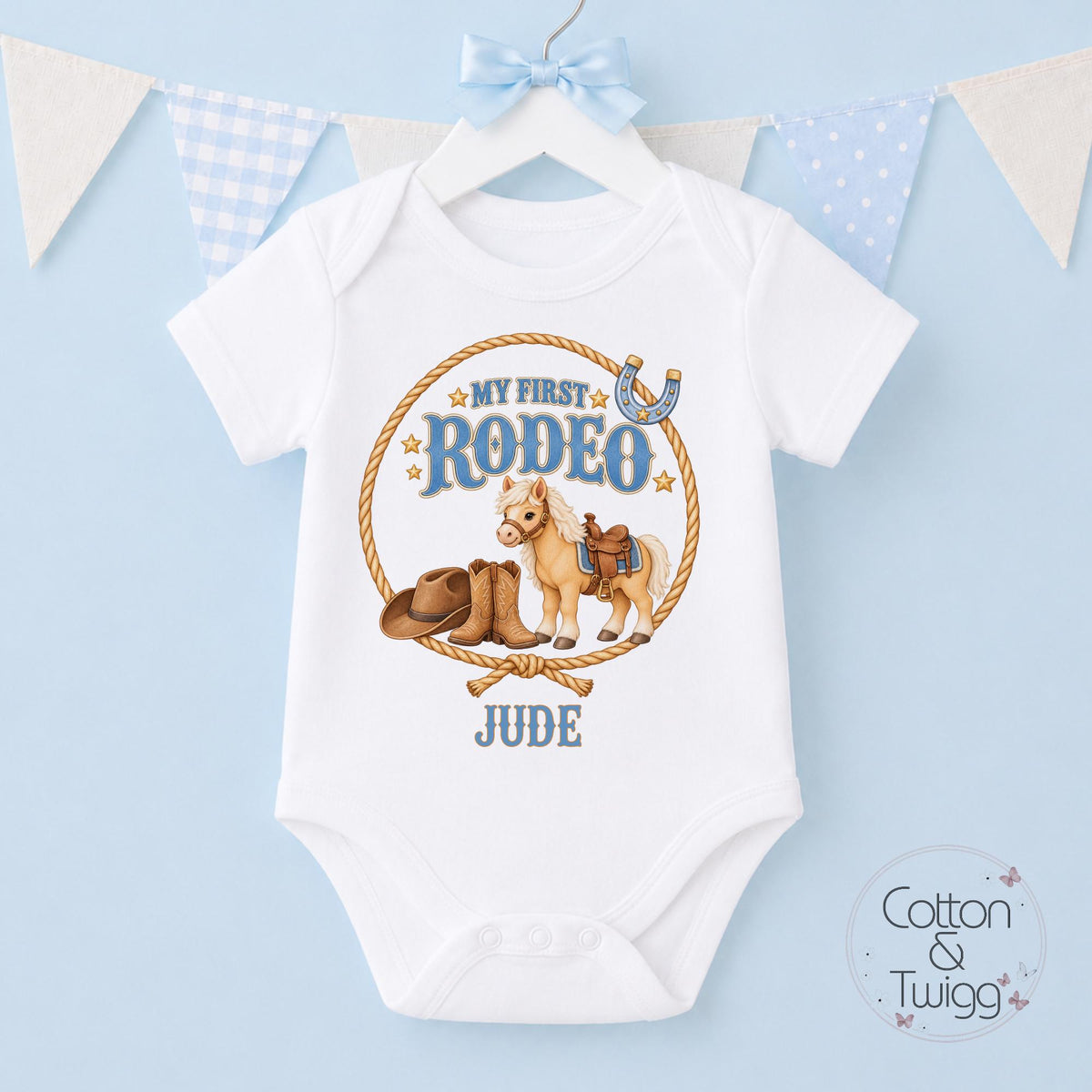 Pony and Lasso My First Rodeo Personalised Boys Birthday Outfit