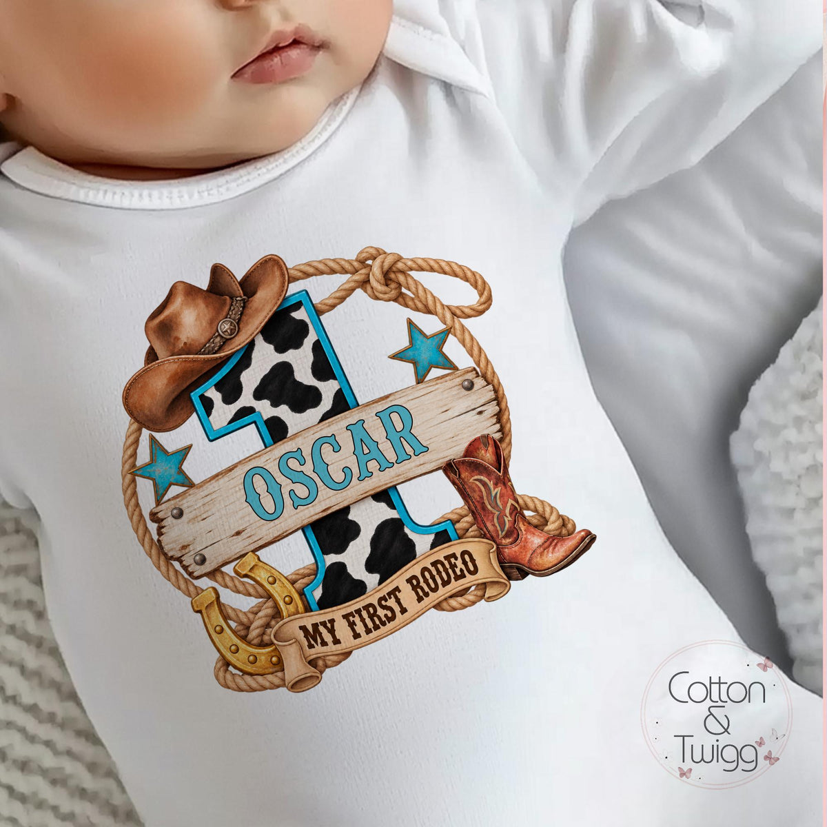 Blue Cowboy Number One First Rodeo Personalised Birthday Outfit