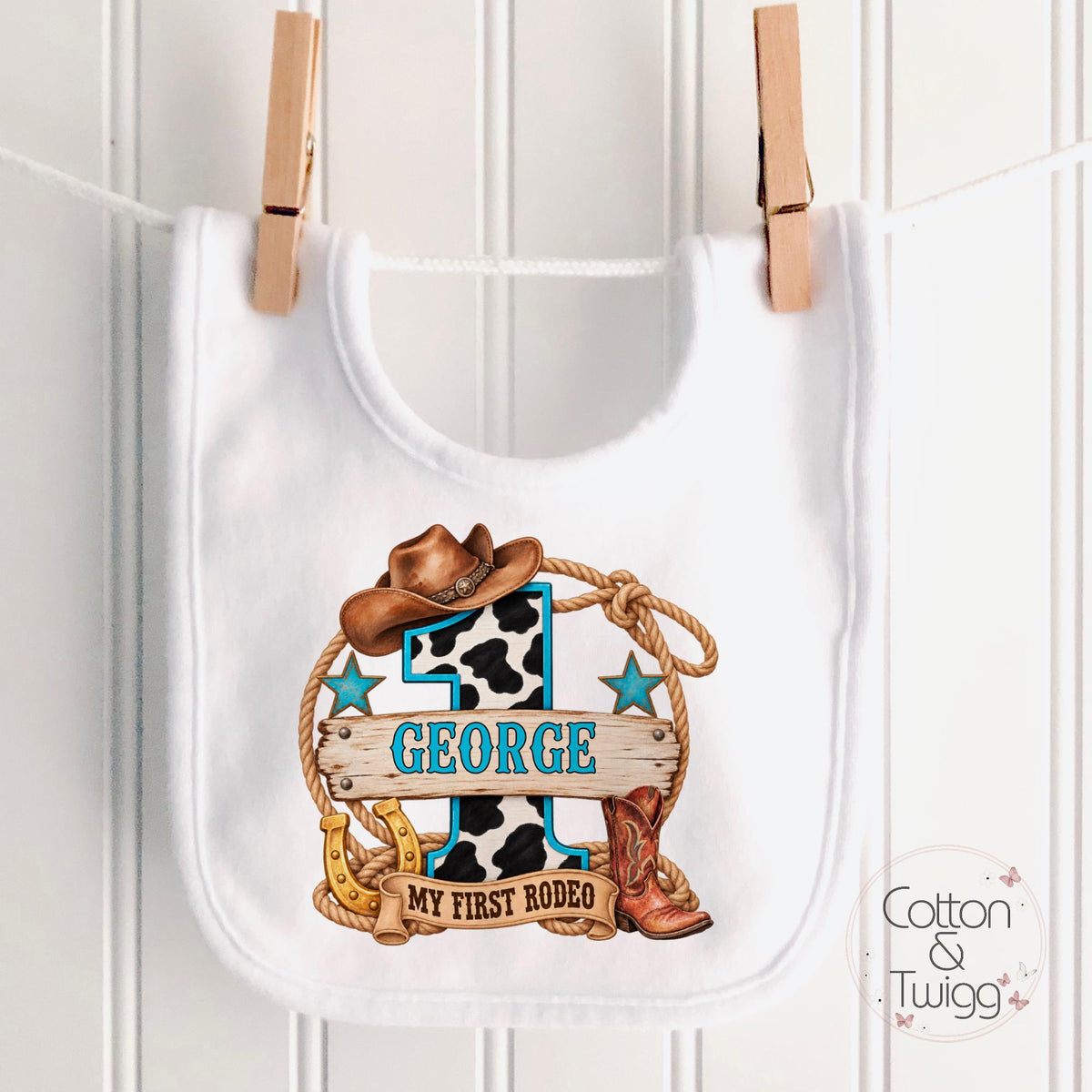Blue Cowboy Number One First Rodeo Personalised Birthday Outfit
