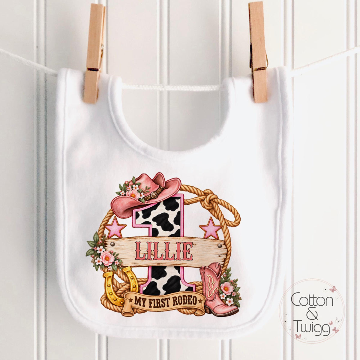 Pink Cow Print Number One First Rodeo Personalised Birthday Outfit