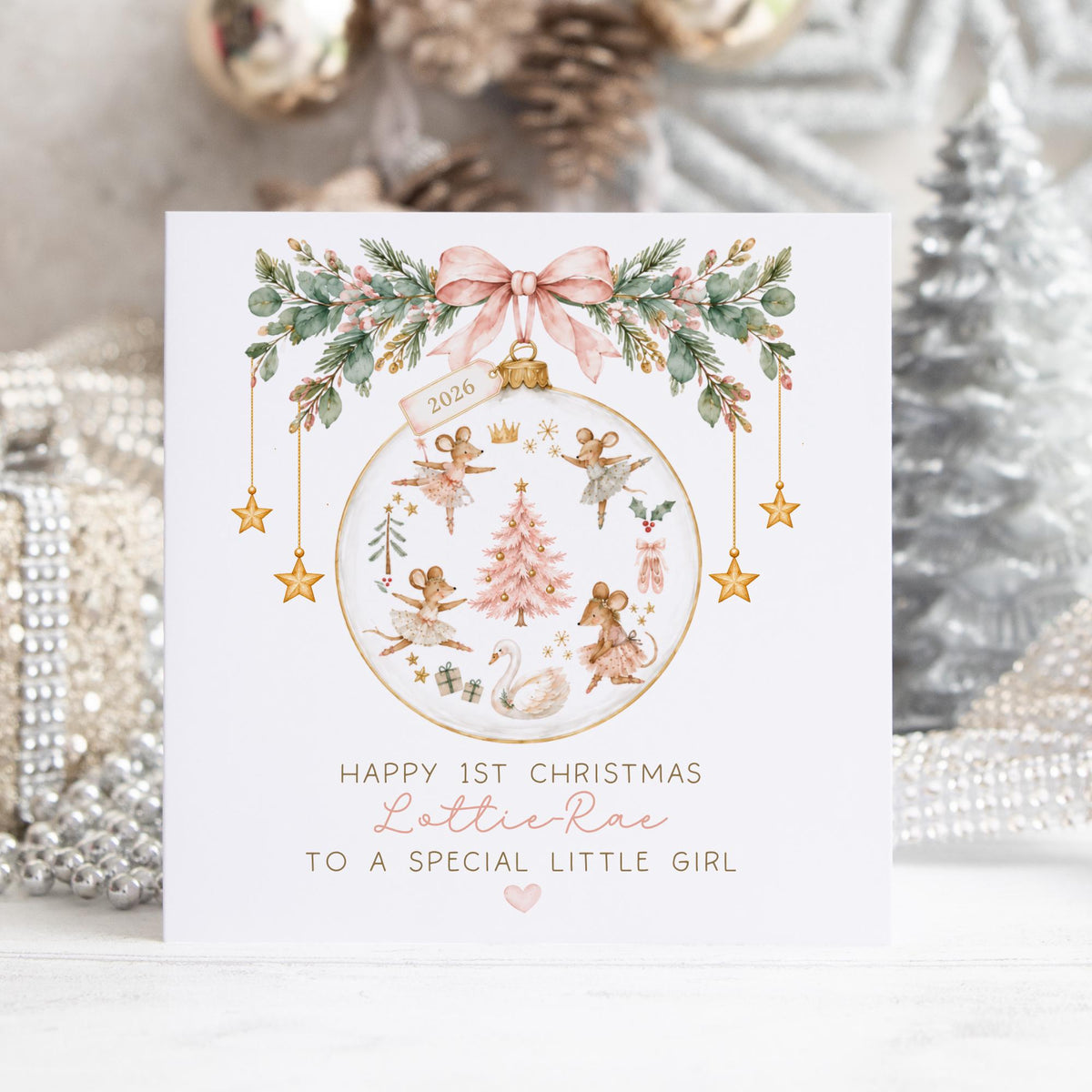 Ballerina Mice Bauble Baby's First Christmas Card 2026 for Baby Girl – photo 3