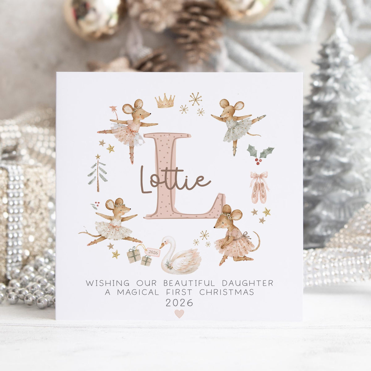Ballerina Mice Initial Christmas Card for Girls – photo 2