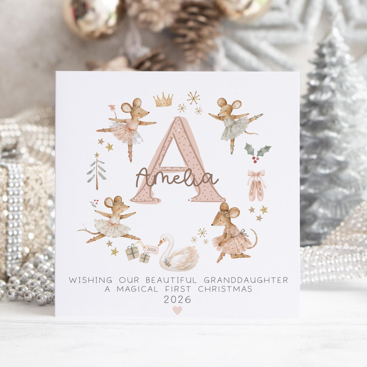 Ballerina Mice Initial Christmas Card for Girls – photo 3