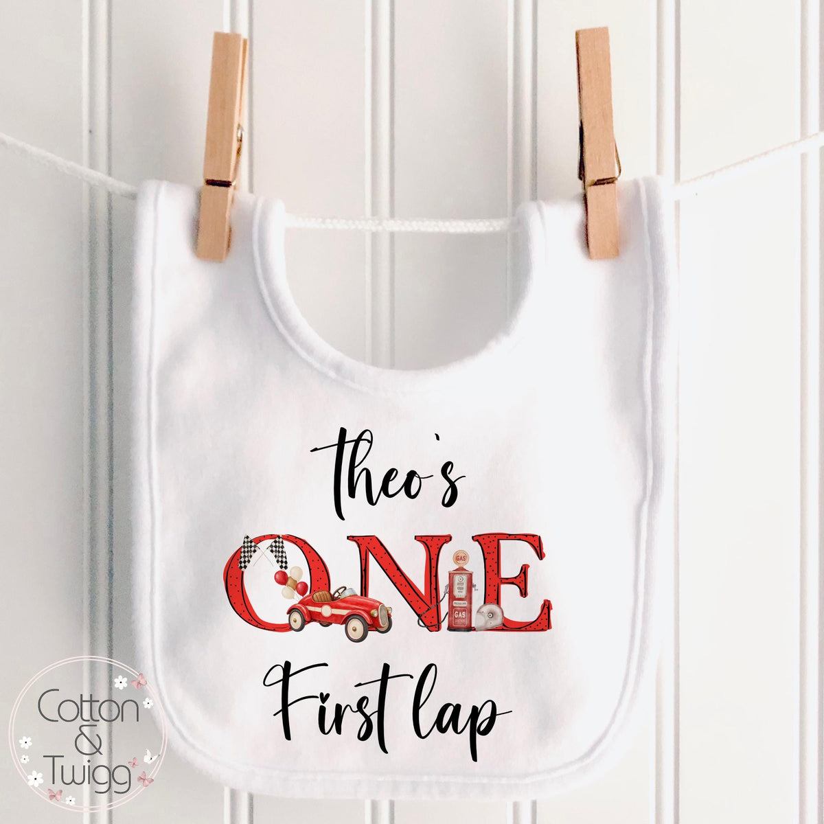 Red Racing Car ONE First Lap Personalised 1st Birthday Outfit