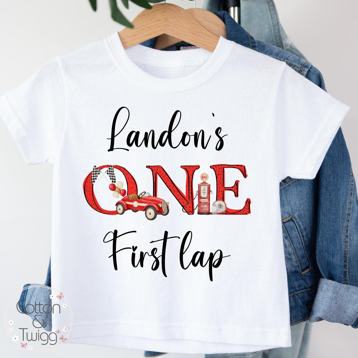 Red Racing Car ONE First Lap Personalised 1st Birthday Outfit