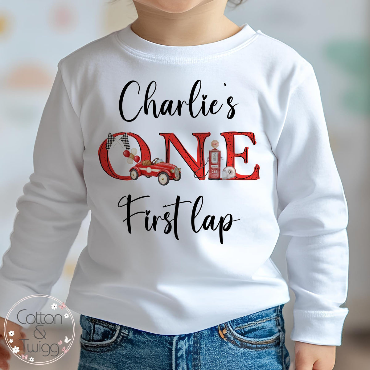 Red Racing Car ONE First Lap Personalised 1st Birthday Outfit