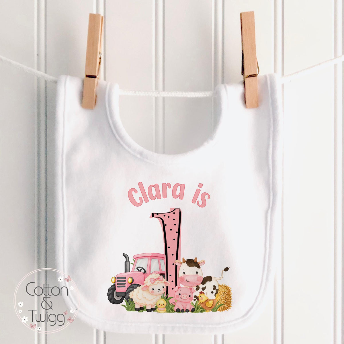Pink Tractor & Farm Animals Personalised Birthday Outfit, Any Age