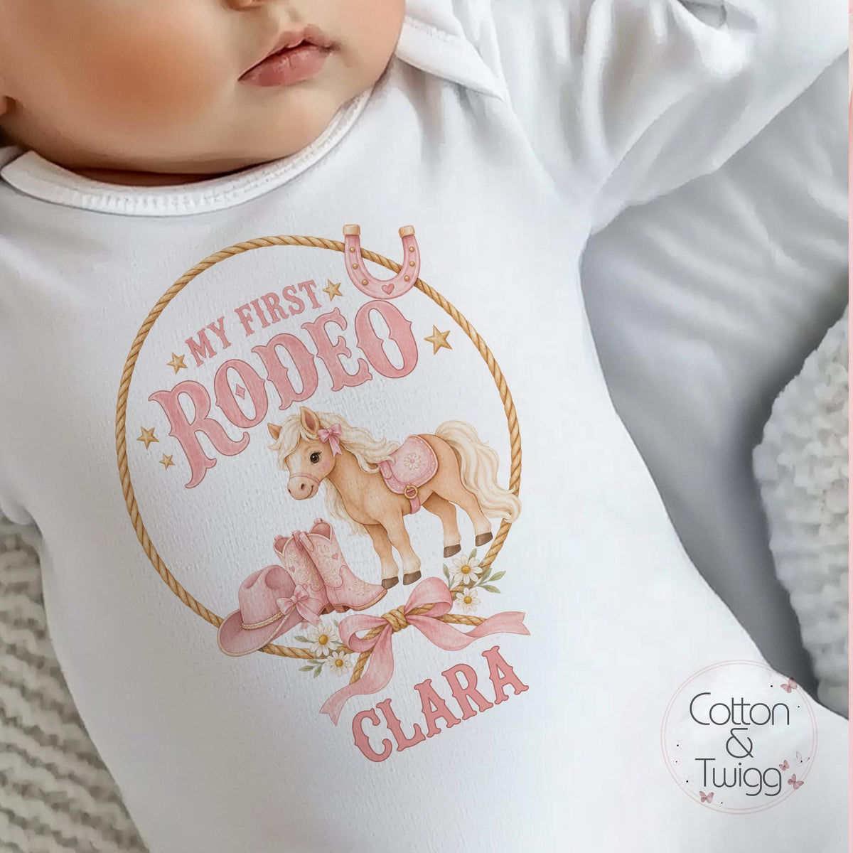 Pink Pony Cowgirl My First Rodeo Personalised Birthday Outfit