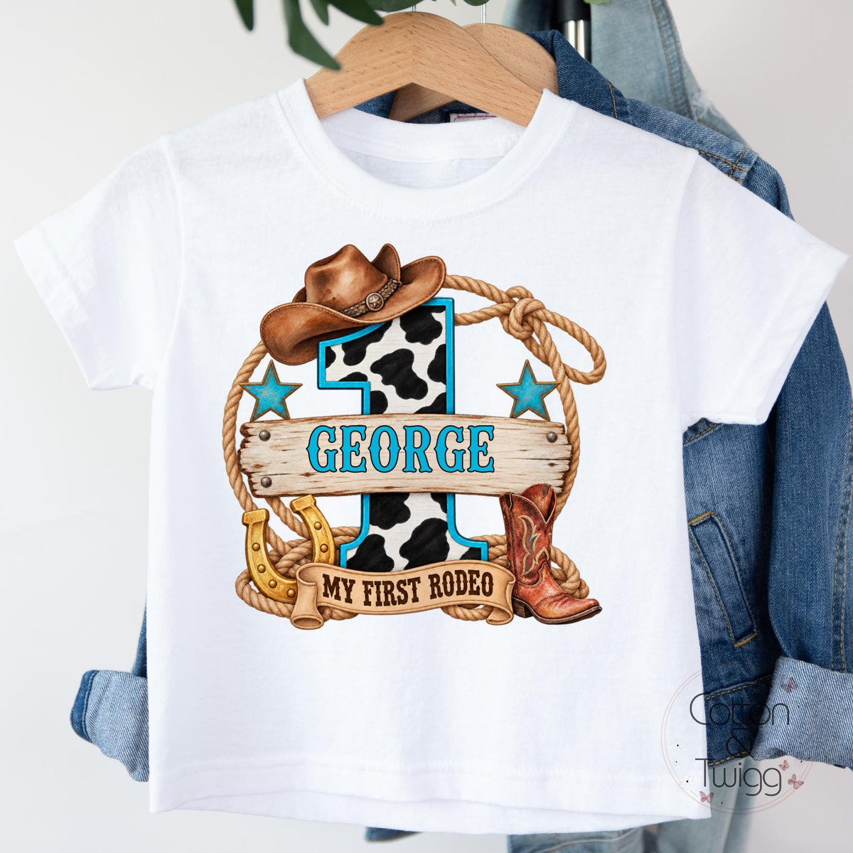 Blue Cowboy Number One First Rodeo Personalised Birthday Outfit