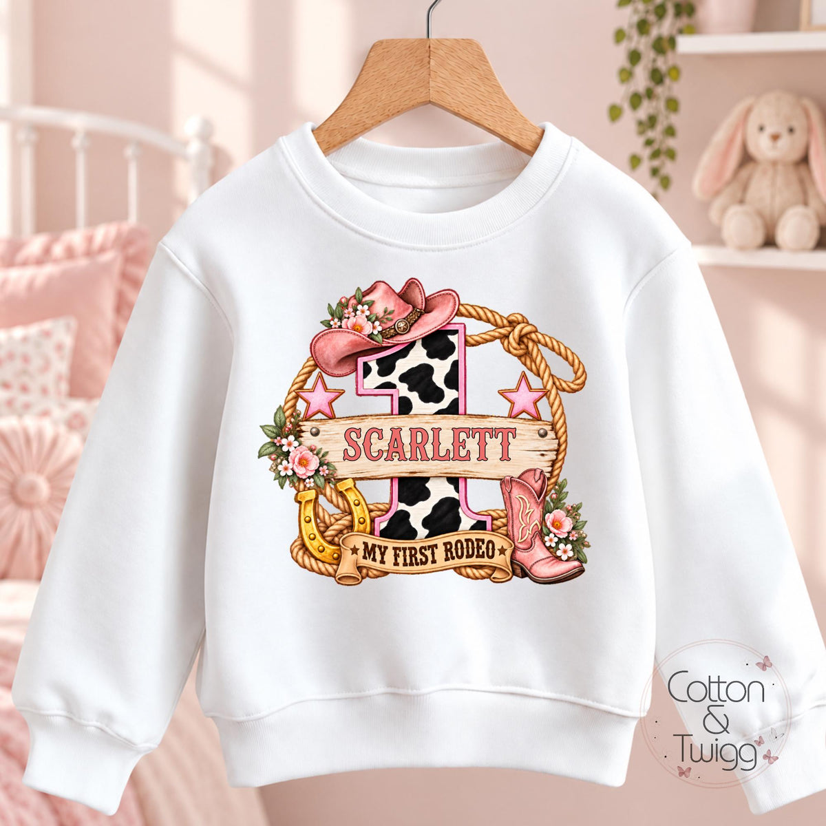 Pink Cow Print Number One First Rodeo Personalised Birthday Outfit