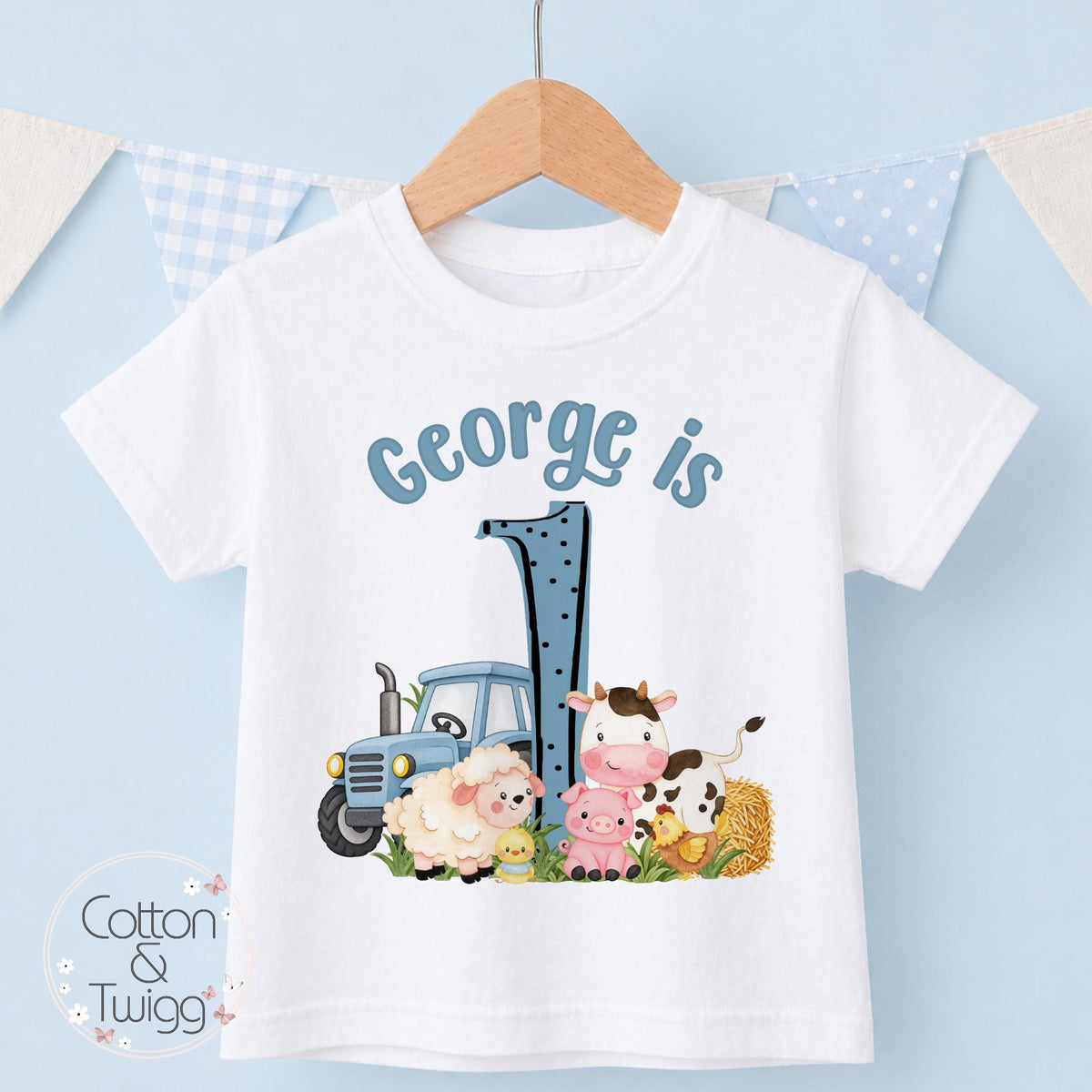 Blue Tractor & Farmyard Friends Personalised Birthday Outfit, Any Age
