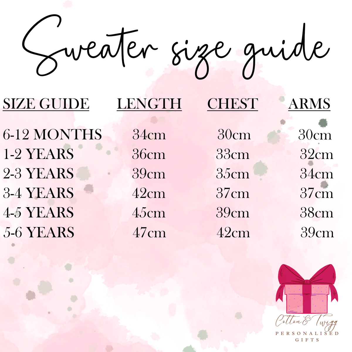Sweater size guide