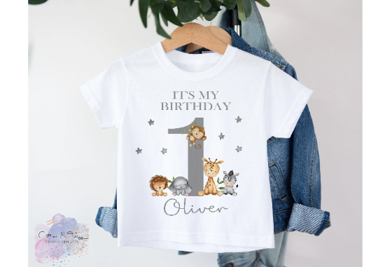 Personalised Kids Safari Birthday T-Shirt - Childrens Birthday Top