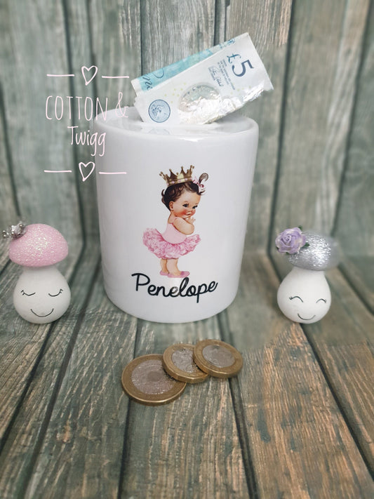 Personalised Moneybox, Personalised Piggy Bank, Personalised  Baby Girl Money Box, Princess Money Box, Princess Nursery Room Decor