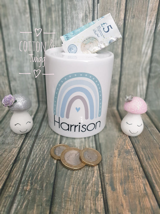 Personalised Rainbow Moneybox, Personalised Rainbow Piggy Bank, Personalised  Baby Boy Money Box,Rainbow Gift, Rainbow Nursery Room Decor