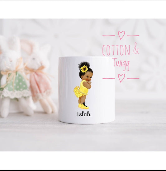 Personalised Moneybox, Kid's Personalised Piggy Bank, Personalised Sunflower Baby girl's Money Box, Gift,  Nursery/Bedroom Room Decor