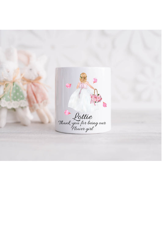 Personalised Flower Girl Moneybox, Piggy Bank With Name, Bridesmaid Gift, flower Girl Present, Kids Custom Savings Jar, Princess Savings Tin