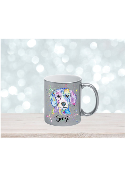 Beagle Dog Gift Set, Dog Mug & Coaster Set, Silver Personalised Dog Lovers Gift, Beagle Doggie Birthday,Dog Owner Present, Beagle Coffee Mug