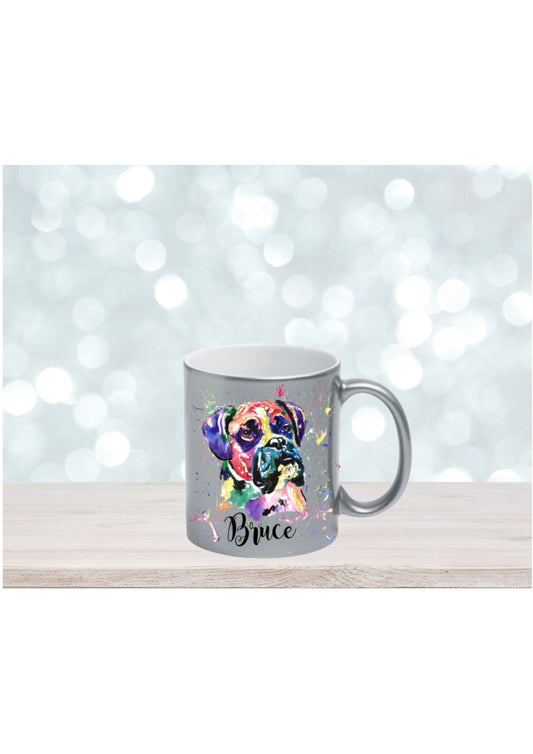 Boxer dog Gift Set, Dog Mug & Coaster Set, Silver Personalised Dog Lovers Gift, Doggie Birthday Gift, Dog Owner Present, Boxer Coffee Mug